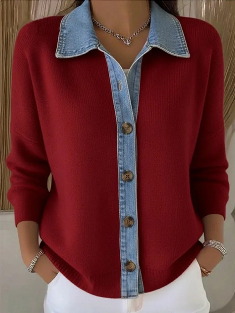 Strickpullover mit Jeanskragen für Damen