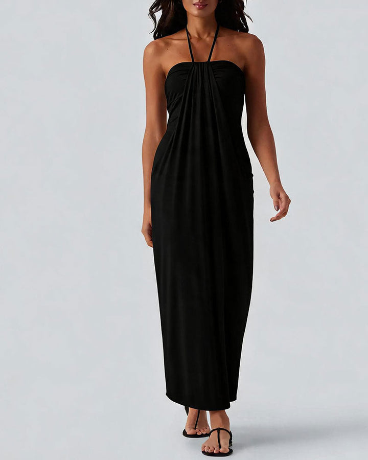 Damen Maxikleid mit Halterneck in seitlicher Ansicht