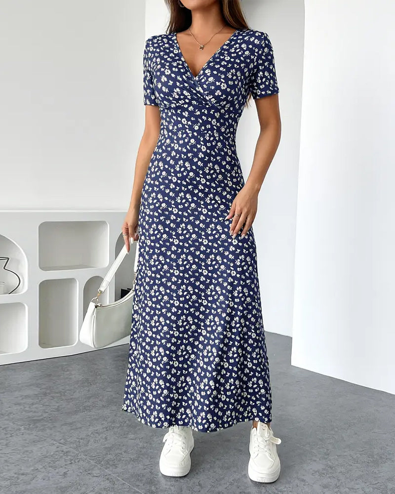 Elegantes bedrucktes tailliertes Midi-Kleid für Damen