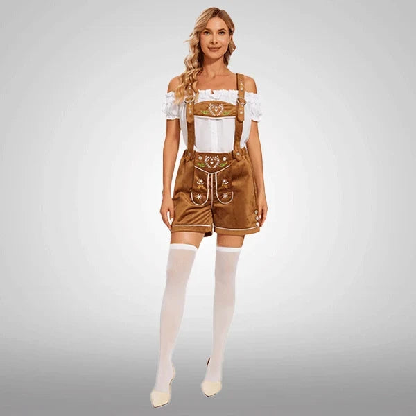 Damen bestickte Samt-Latzshorts in Bronze