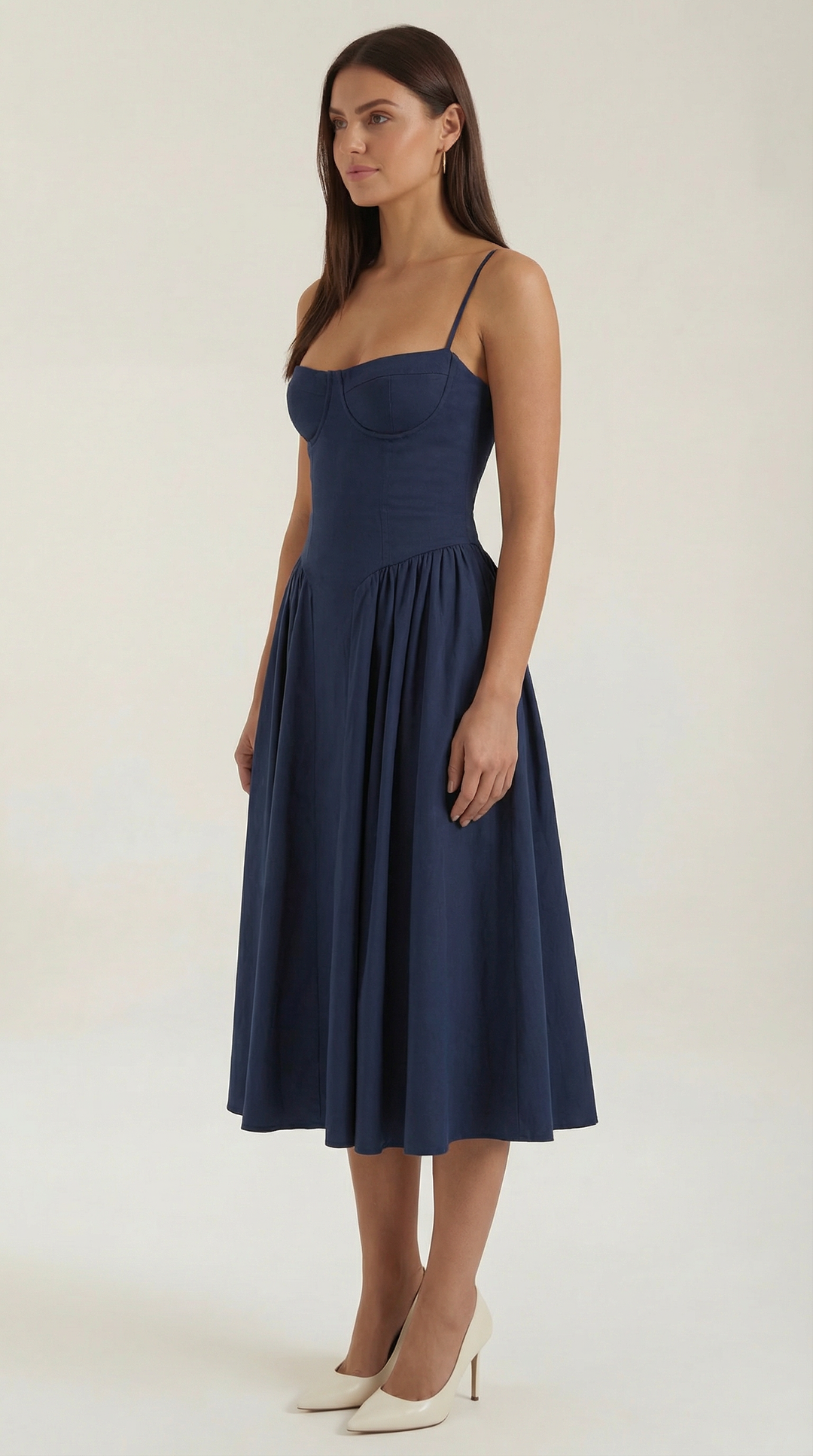 Damen Blumenmieder Midikleid mit Herzausschnitt