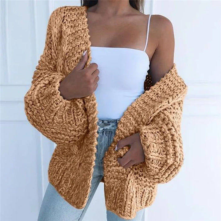 Cozy knitted cardigan in a solid color, casual