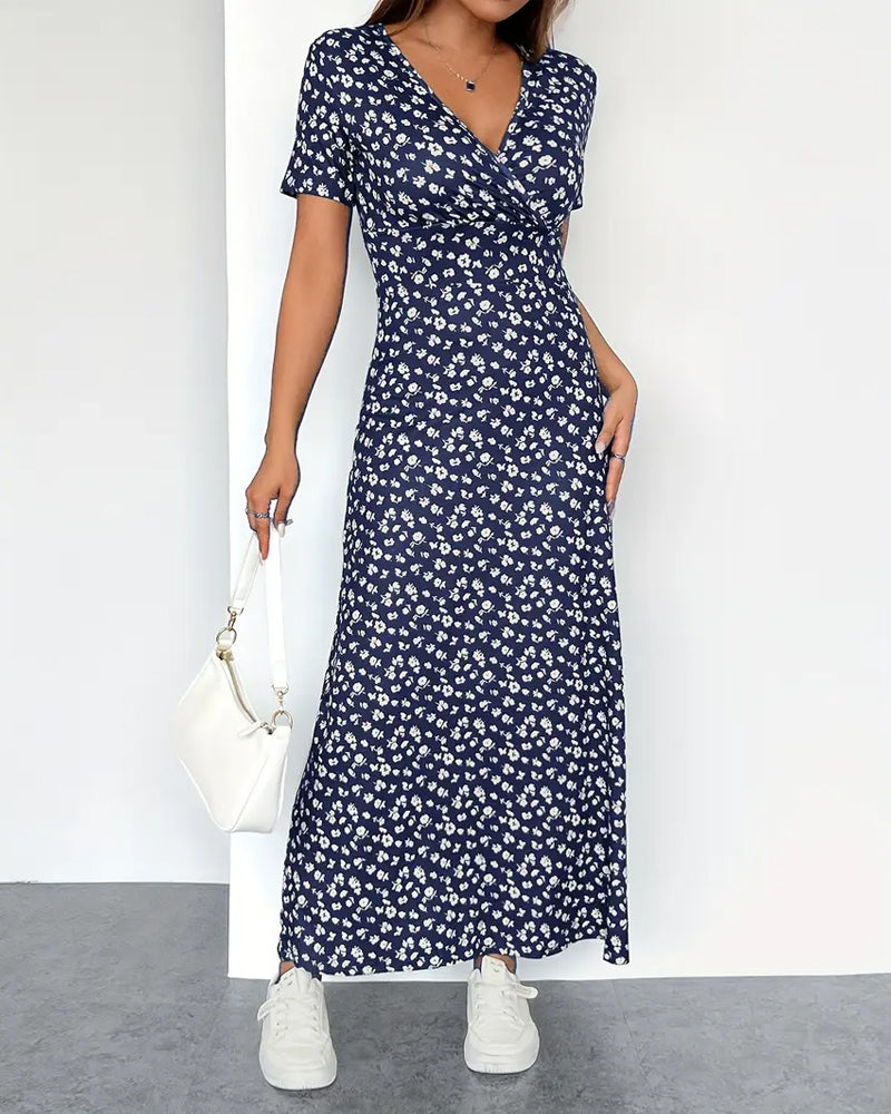 Elegantes bedrucktes tailliertes Midi-Kleid für Damen