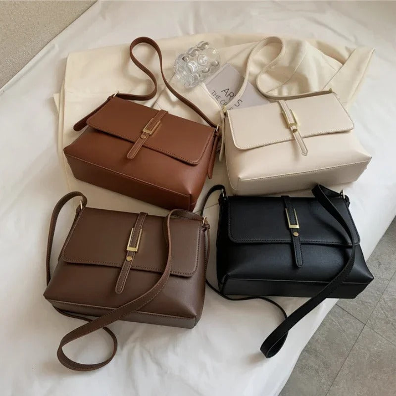 Helviora® | Klassische Schultertasche mit Verschlussriemen