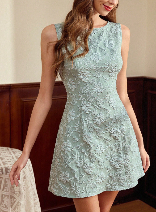 Damen Midikleid Mit Floralem Jacquard Ärmellos Elegant