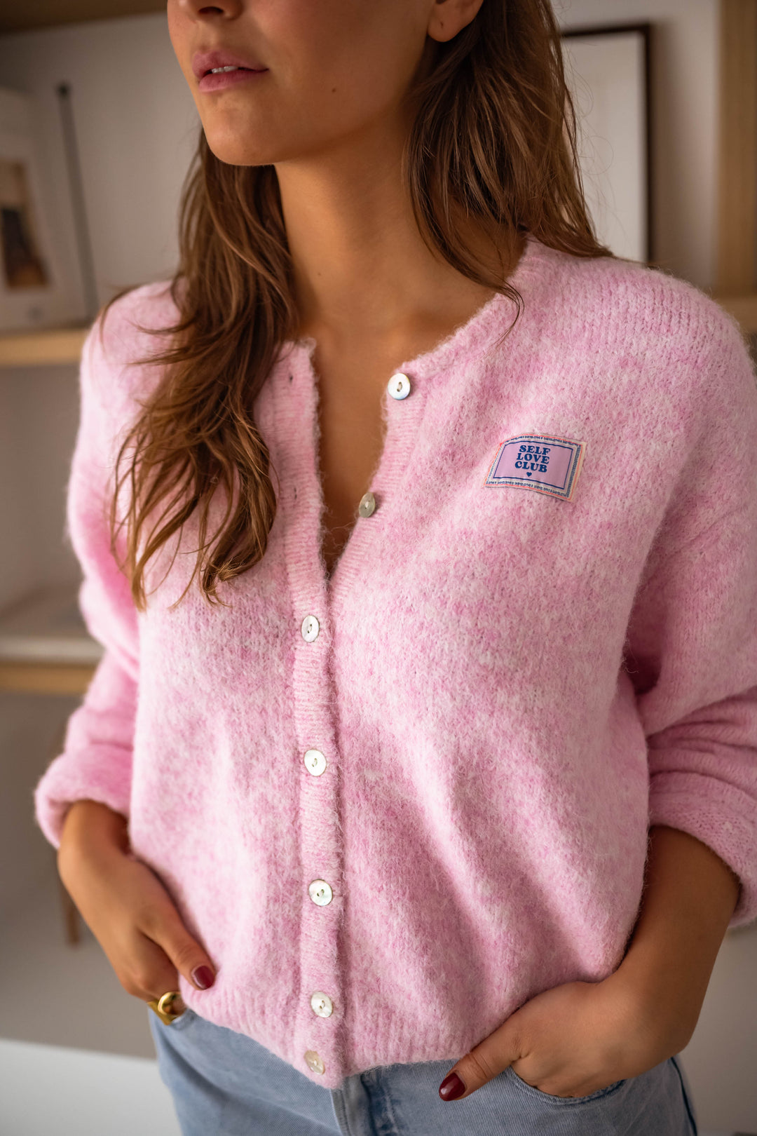 Schicker rosa gesteppter Cardigan für Lagen-Looks