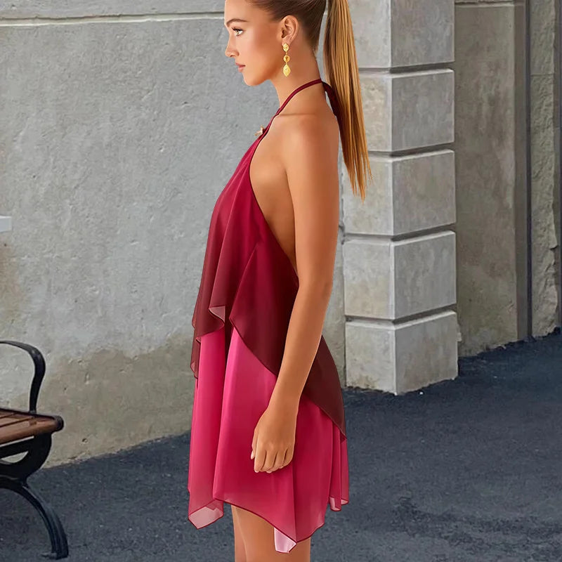 Schickes rosa Gradient Rüsch Mini Kleid