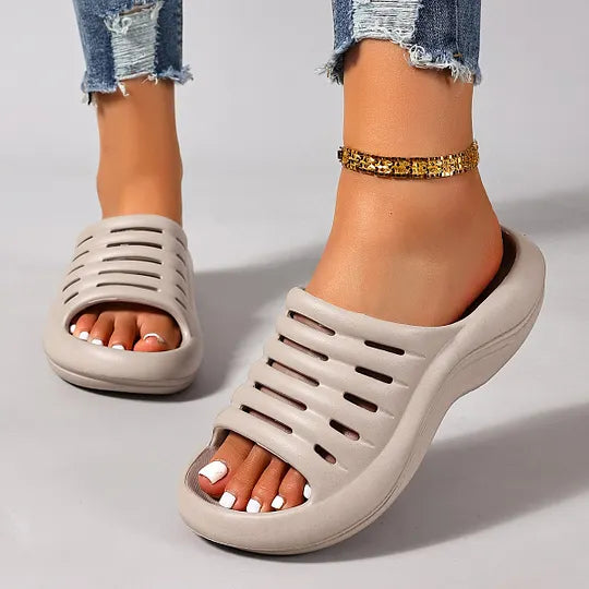 Damen Slip On Sandalen Mit Dicker Sohle