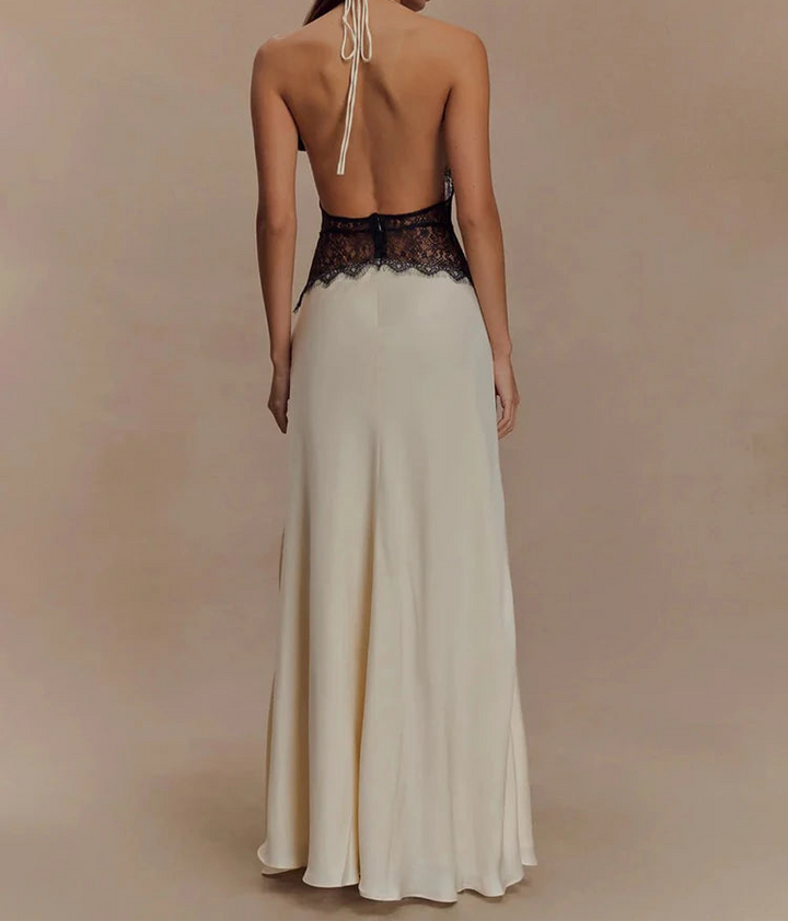 Maxikleid mit Neckholder, Spitzeneinsatz und freiem Rücken