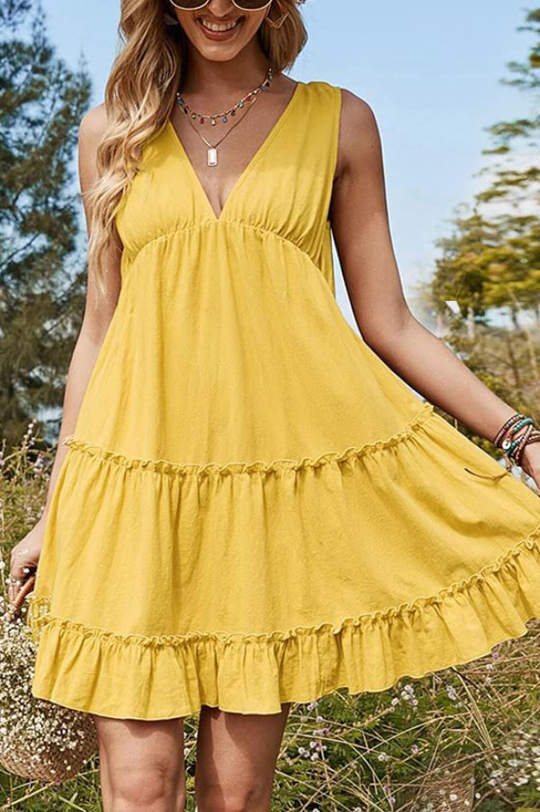 Ärmelloses lässiges Minikleid mit V-Ausschnitt