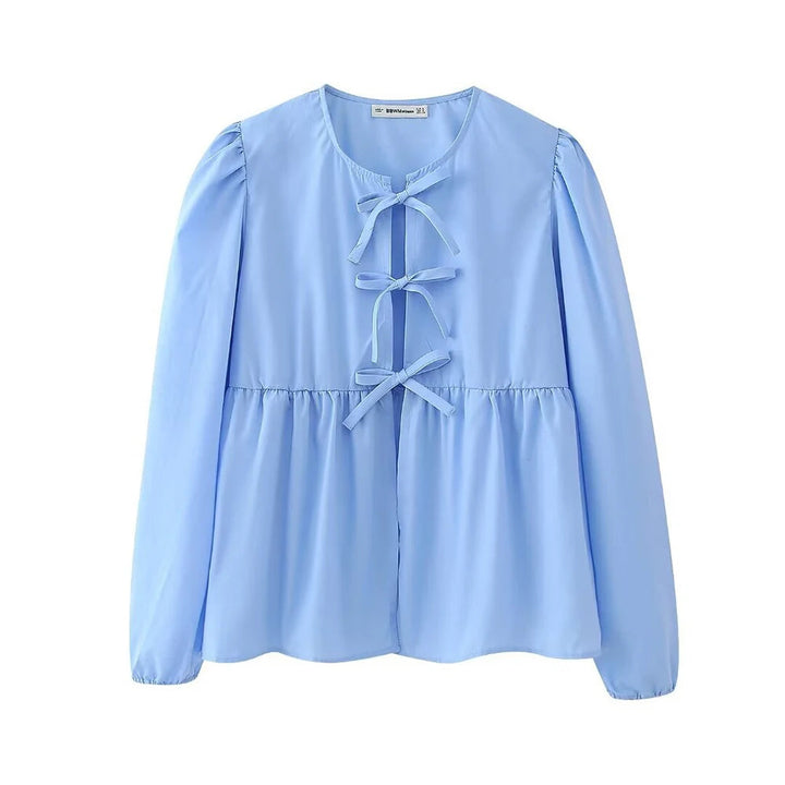 Damen-Bluse mit Schnürung, Rüschensaum und lockerem Sitz
