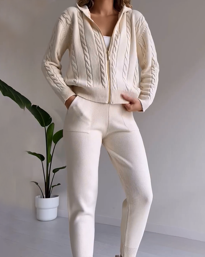 Legeres Jacquard-Strickjacken-Set mit Twist-Design
