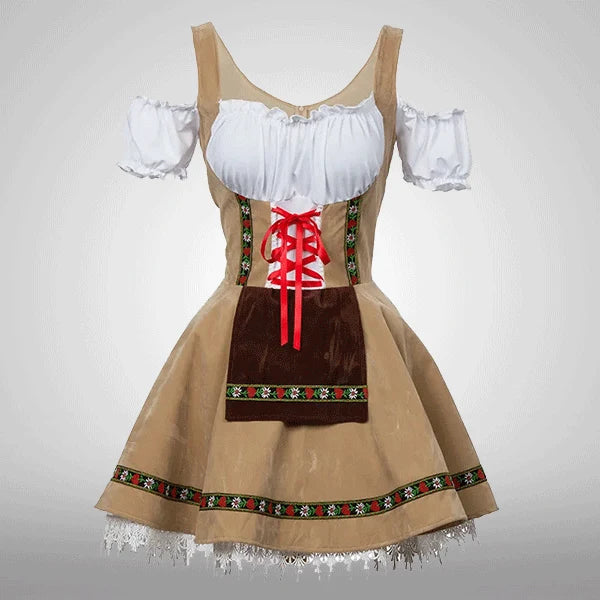 Damen Samtspitzen besticktes Oktoberfest Dirndl Kleid Rot