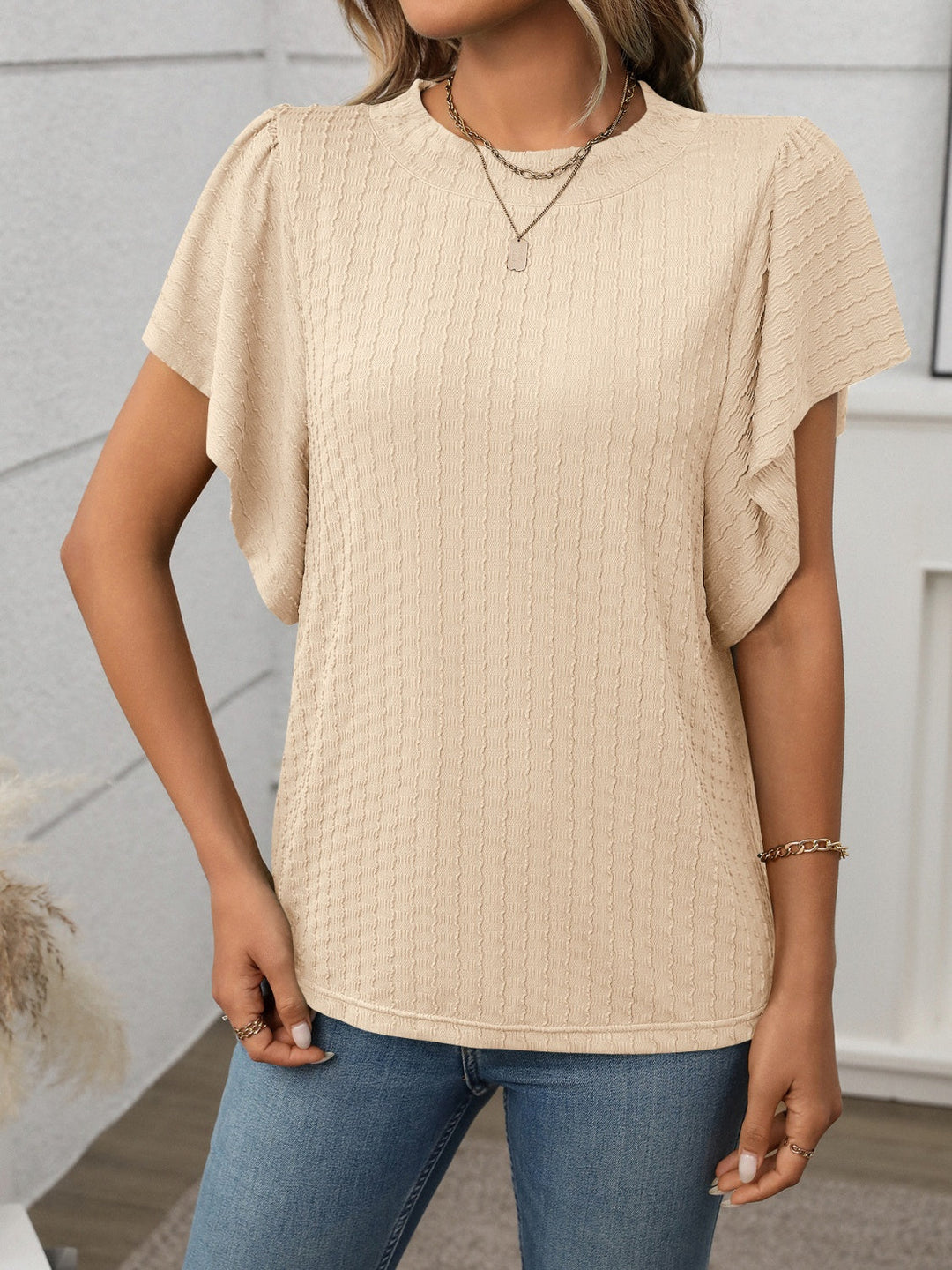 Damen T-Shirt mit Rundhalsausschnitt und Flügelärmeln