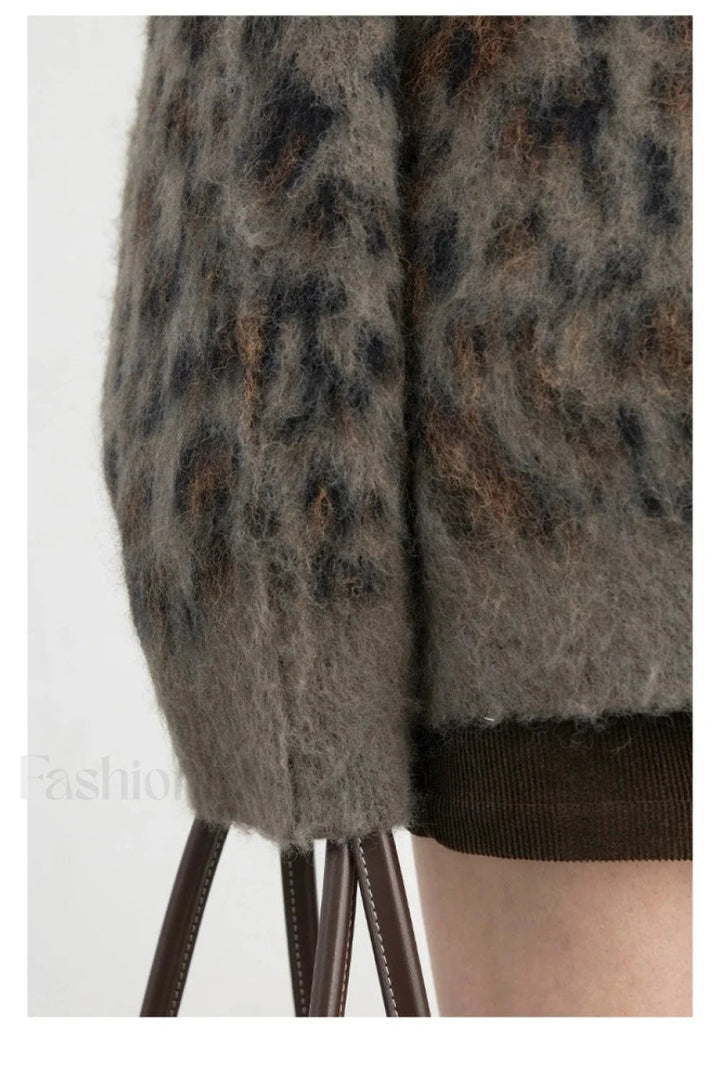 Gemütlicher Leopardenmuster Einreihiger Cardigan