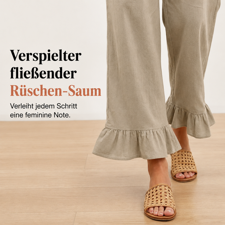 Boho-Hose mit weitem Bein und Volantsaum