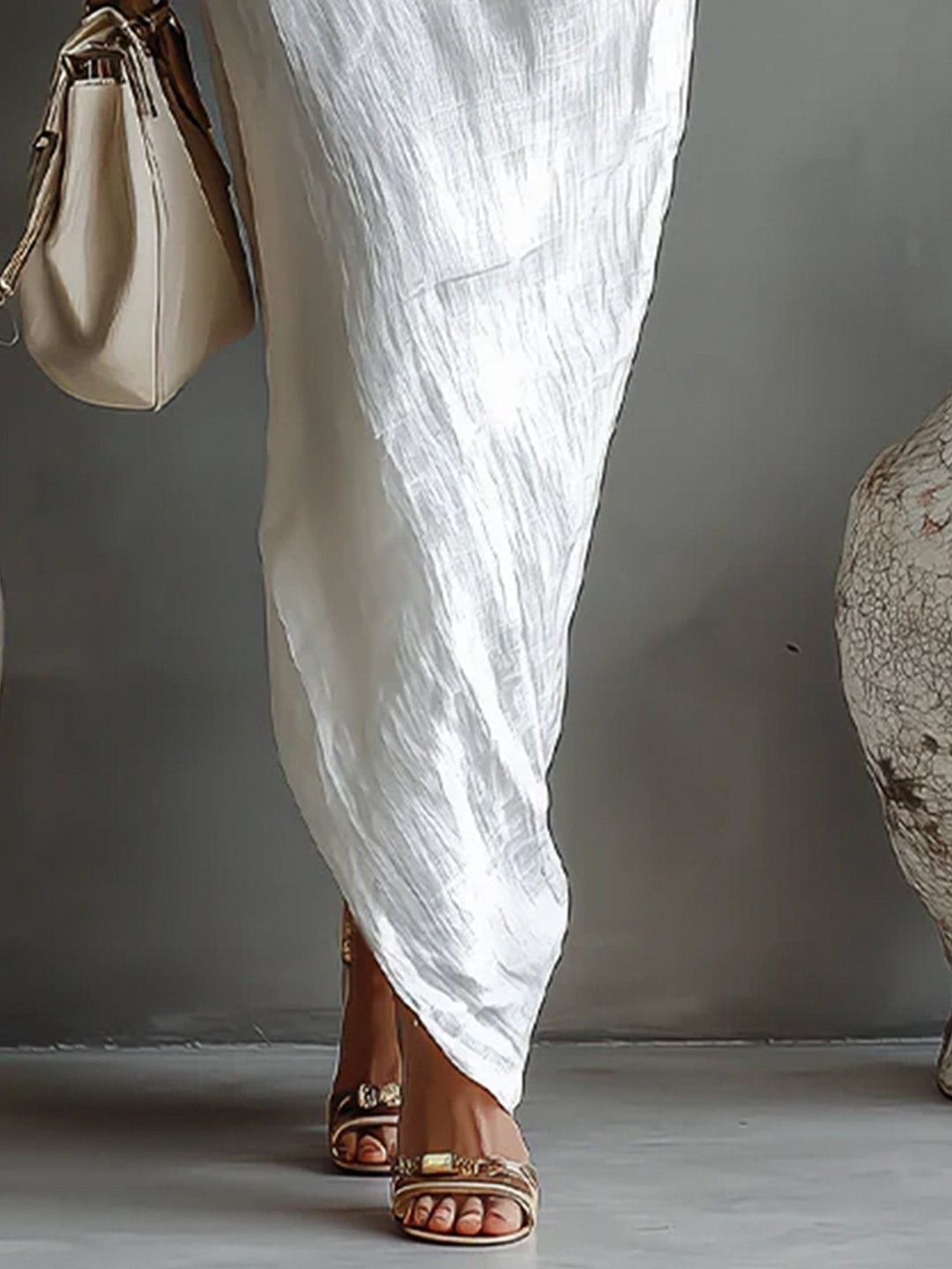Maxikleid mit Ballonärmeln aus Leinen für Damen