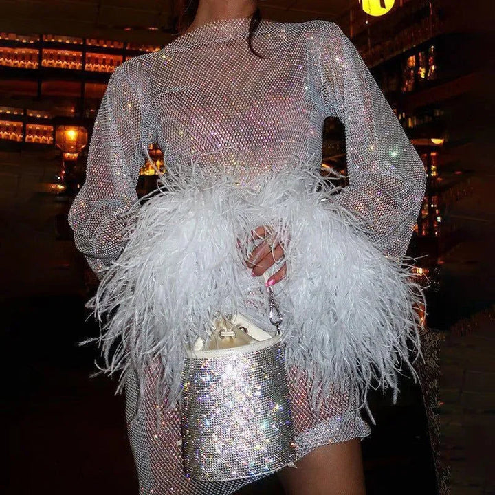 Weißes Paillettenglitzer Minikleid