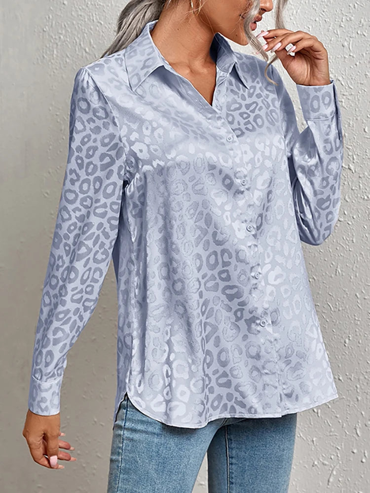 Oversized Jacquard Bluse für Damen mit Leopardenmuster