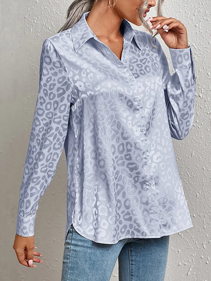 Oversized Jacquard Bluse für Damen mit Leopardenmuster