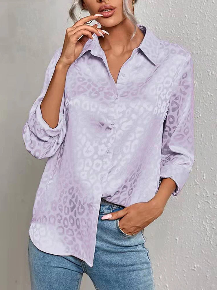 Oversized Jacquard Bluse für Damen mit Leopardenmuster