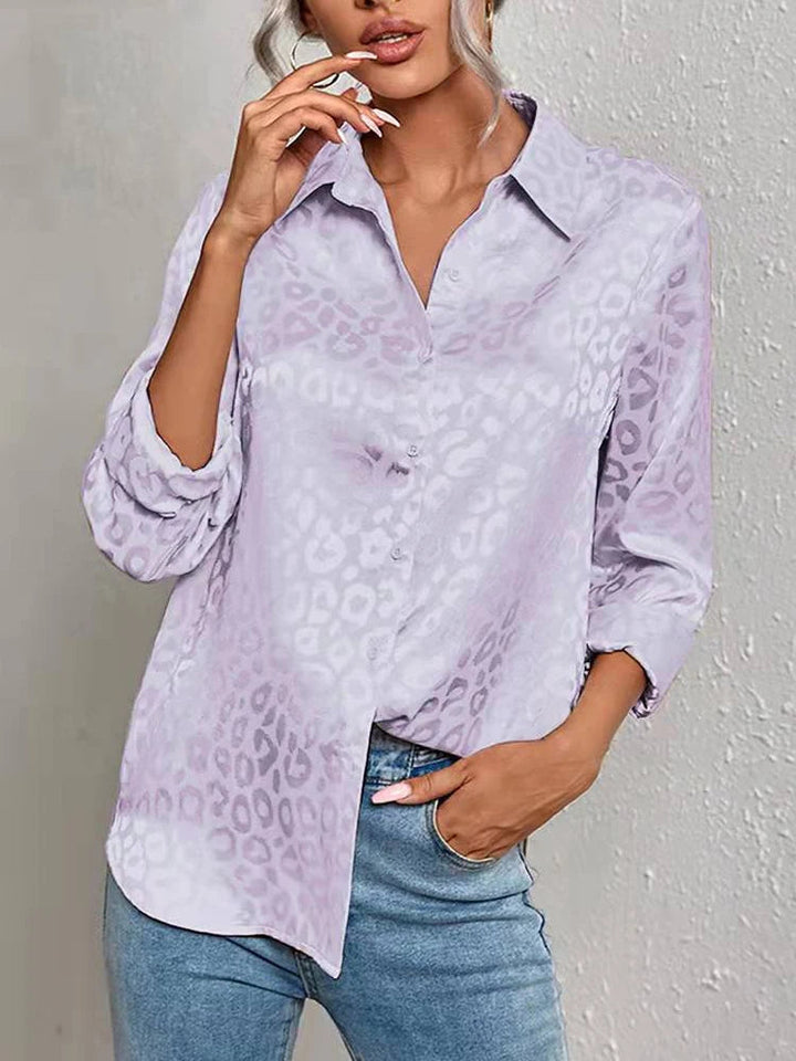 Oversized Jacquard Bluse für Damen mit Leopardenmuster
