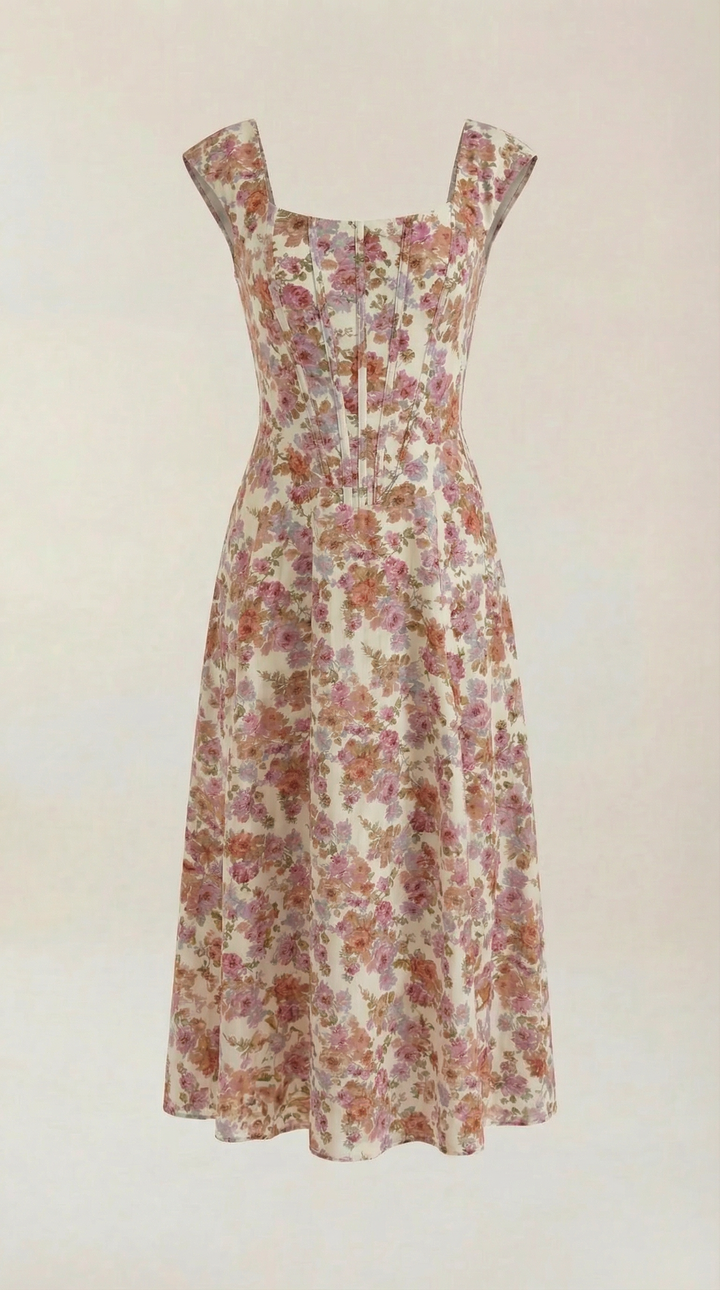 Damen Korsett Midikleid Elegantes Hochzeitsgastkleid