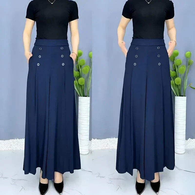 Wide-Leg Damenhose mit elastischem Bund, Nahaufnahme des Bunddetails