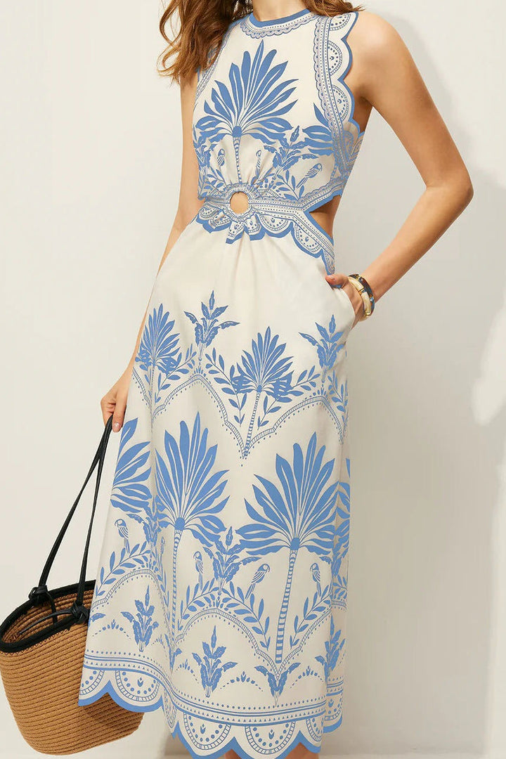 Detailaufnahme des Blumenmusters auf dem Damen Maxikleid