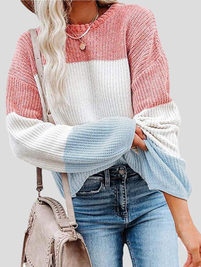 Gemütlicher Colorblock-Strickpullover für Herbst-Lagenlook