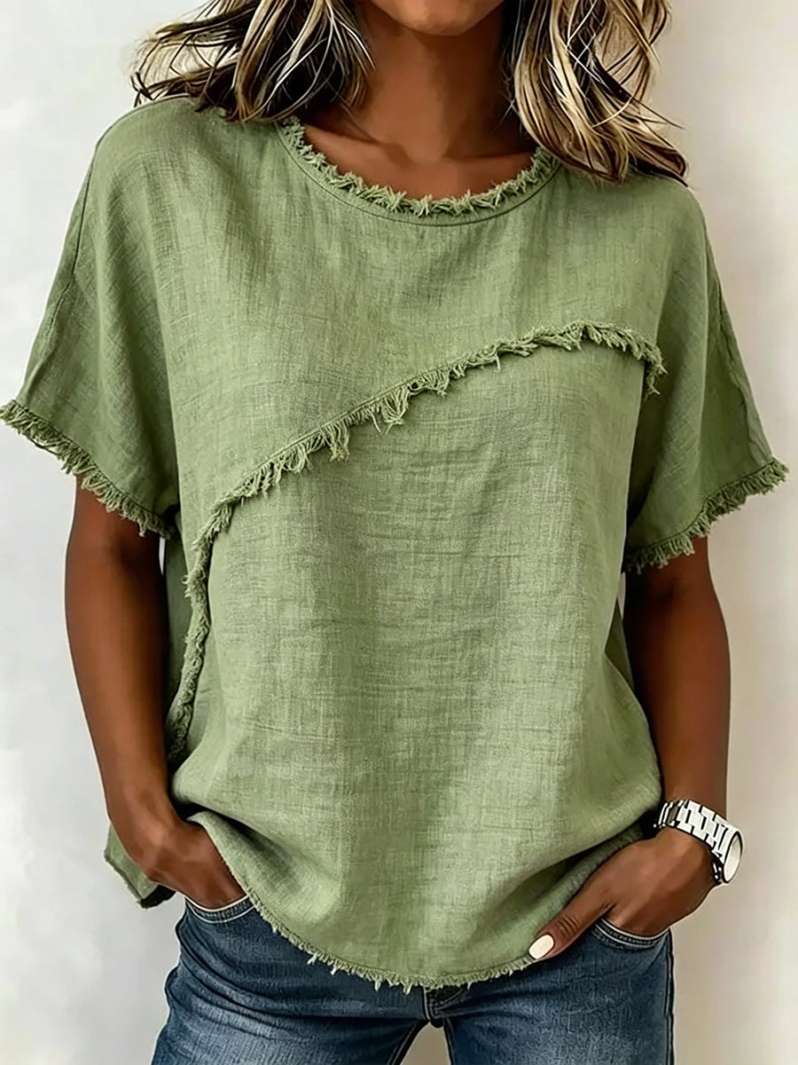 Damen T Shirt Mit Fransen Und Rundhalsausschnitt