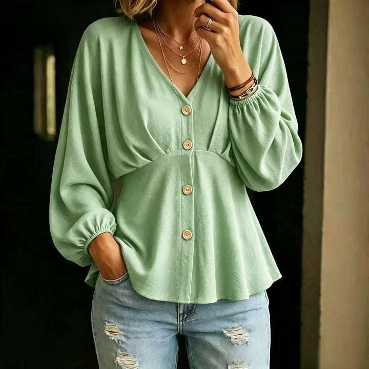 Drapierte Damenbluse Mit Laternenärmeln