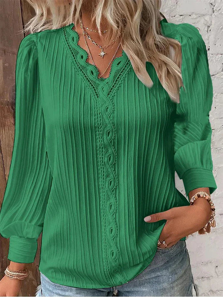 Damenbluse aus Chiffon mit Spitzenbesatz