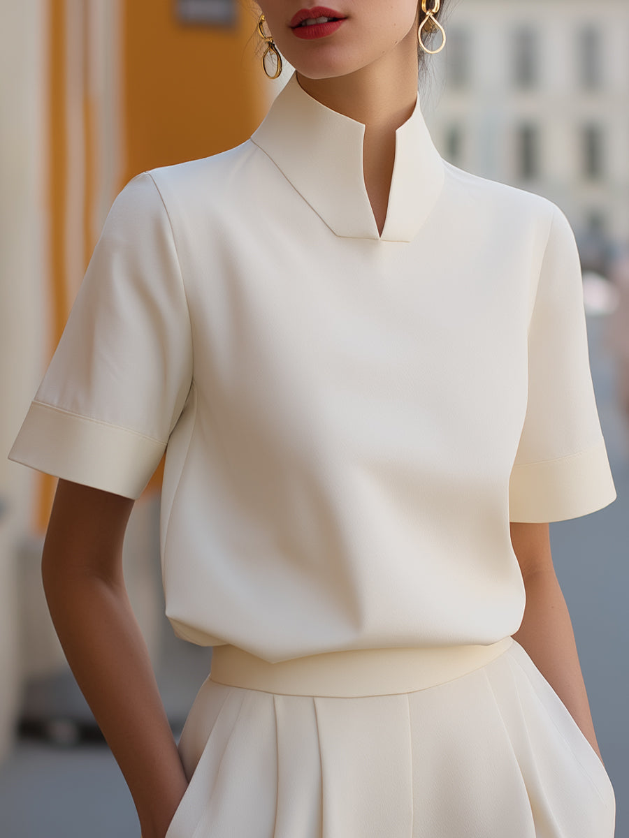Damen Stehkragen Minimalistische Strukturierte Bluse