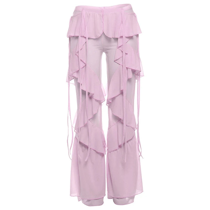 Damen Baumwoll-Mesh Rüschen-Überziehhose Weiß