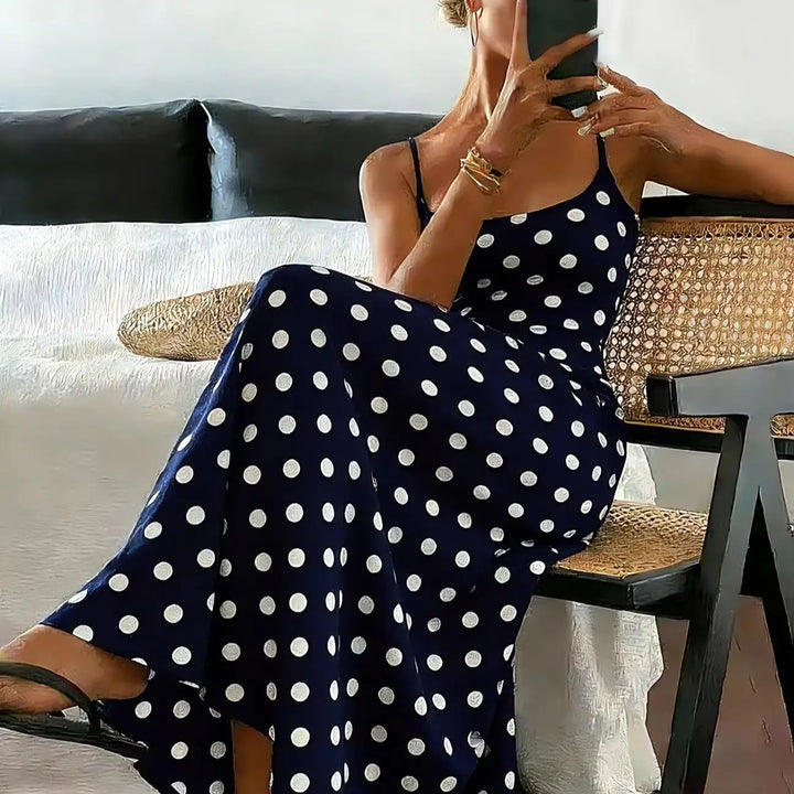 Ärmelloses tailliertes Midi-Kleid mit Polka-Dot-Muster für Damen