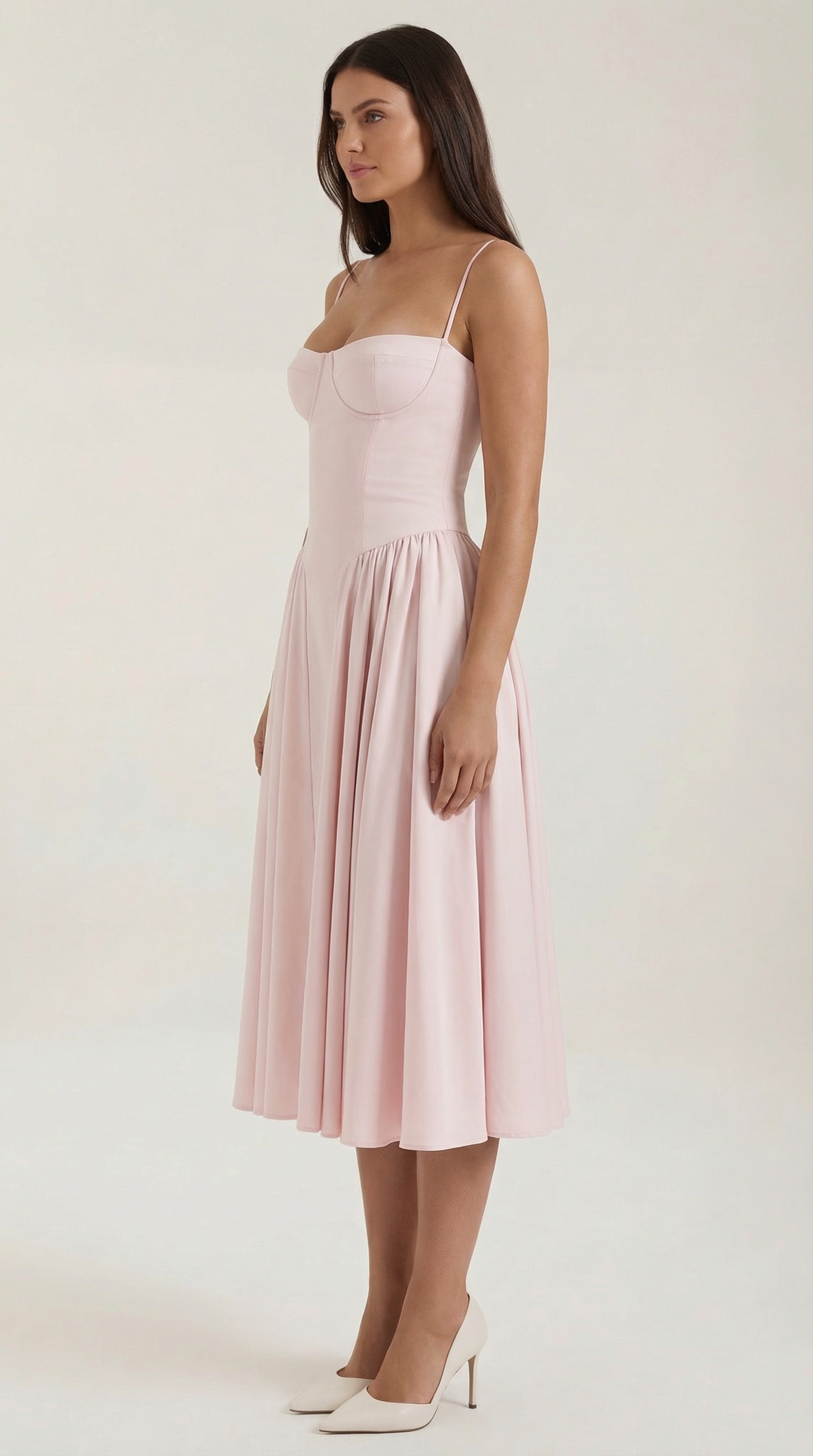 Damen Blumenmieder Midikleid mit Herzausschnitt