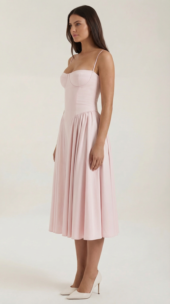 Damen Blumenmieder Midikleid mit Herzausschnitt