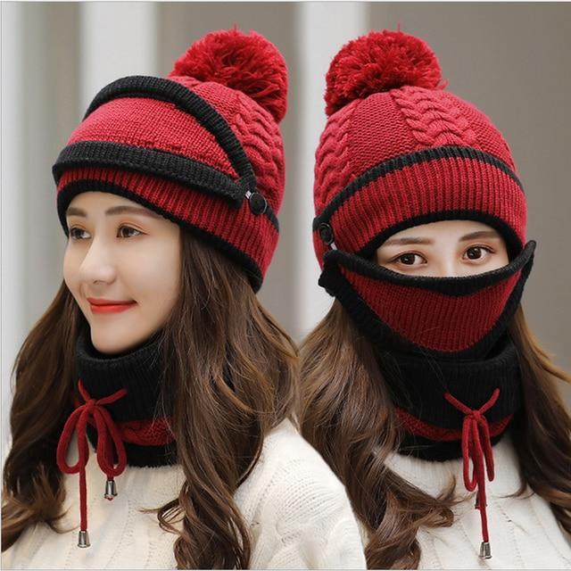 Gemütliches Strick-Wintermütze- und Schal-Set für Damen