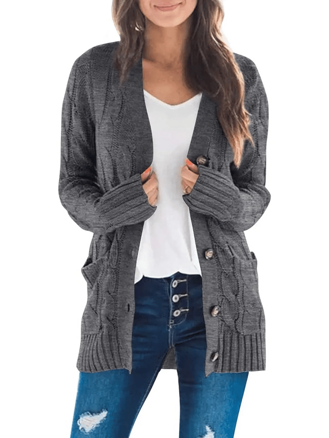 Offener Strickcardigan mit Zopfmuster