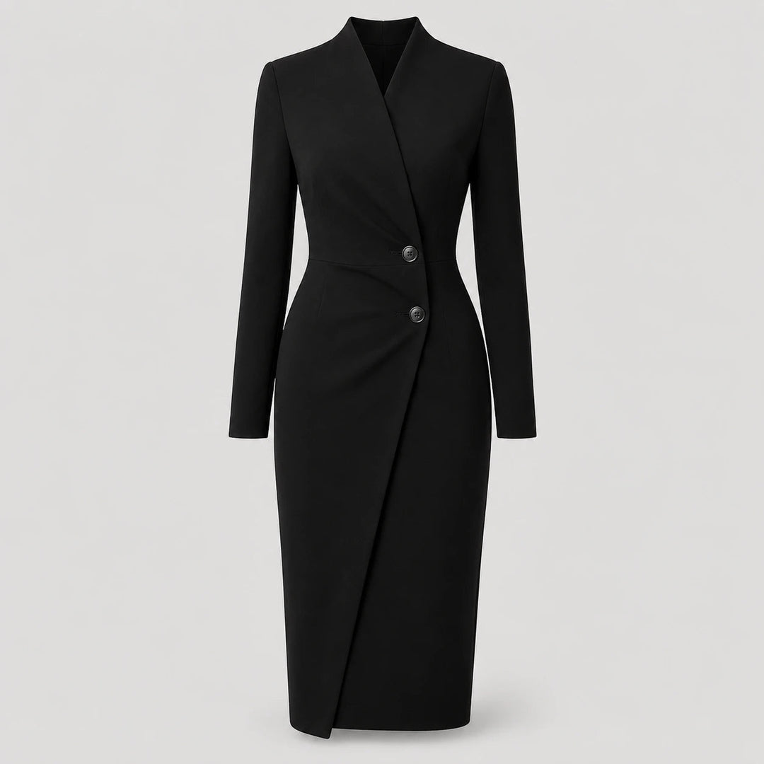 Damen V-Ausschnitt Langarm Wickel-Midikleid Maßgeschneidert Formal