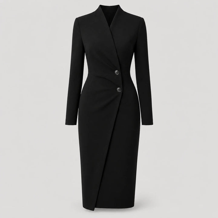 Damen V-Ausschnitt Langarm Wickel-Midikleid Maßgeschneidert Formal