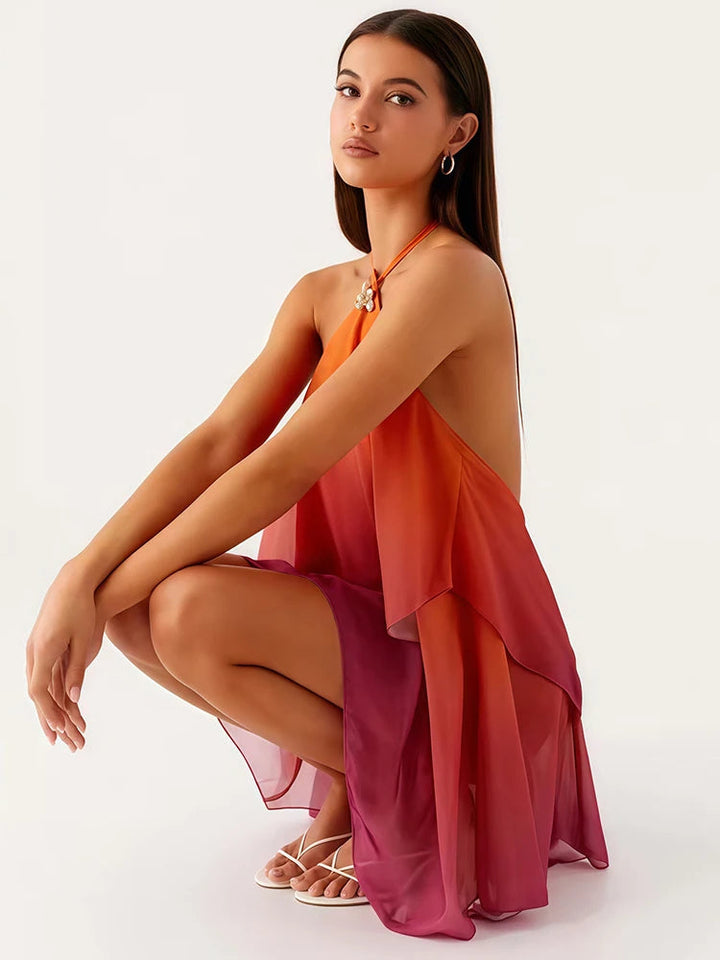 Schickes rosa Gradient Rüsch Mini Kleid