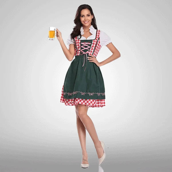 Rotes kariertes traditionelles bayerisches Dirndlkleid für Damen