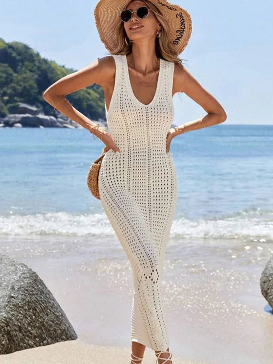 Häkel-Spitzen-Tunika mit V-Ausschnitt Strandkleid Damen