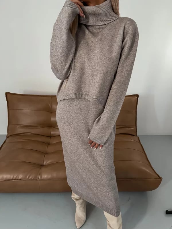 Kleid- und Rollkragenpullover-Set