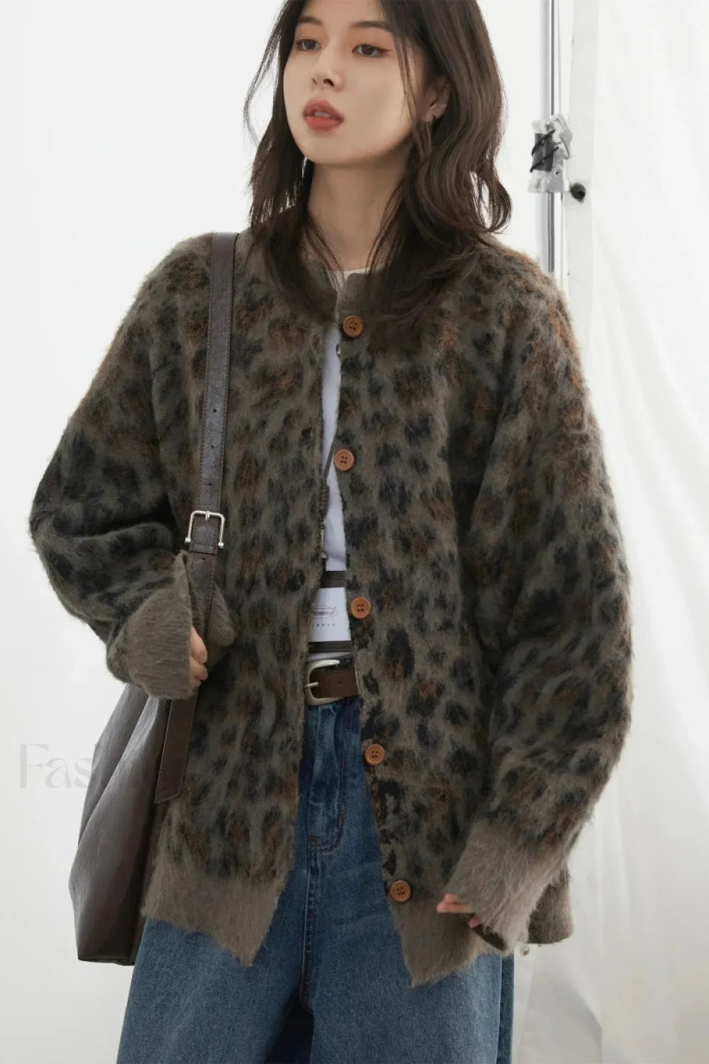 Gemütlicher Leopardenmuster Einreihiger Cardigan