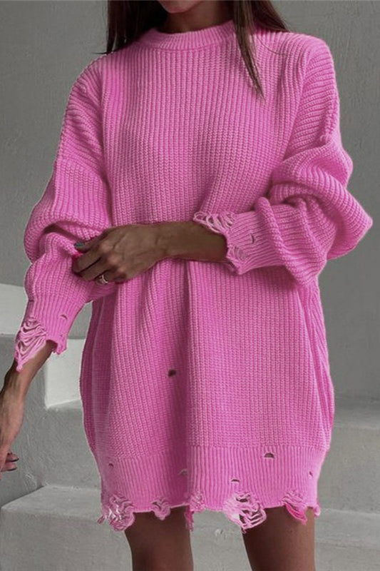 Damen Oversize Strickpullover Mit Rollkragen Und Ausgefranstem Saum