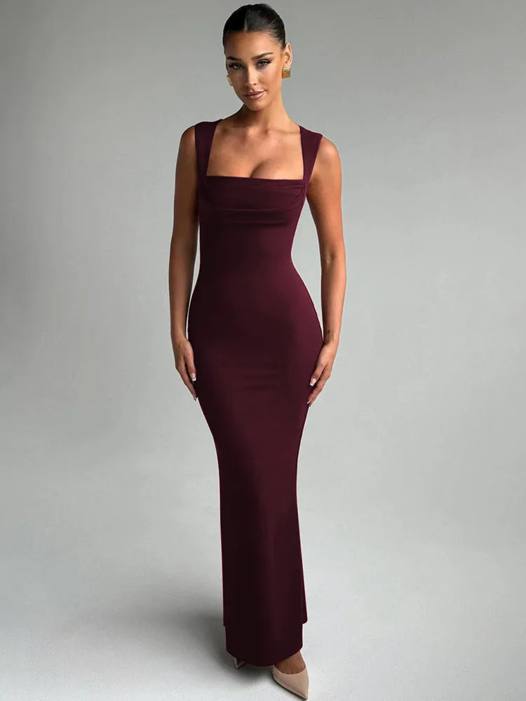 Maxikleid mit quadratischem Ausschnitt, figurbetontes Abendkleid mit formendem Effekt