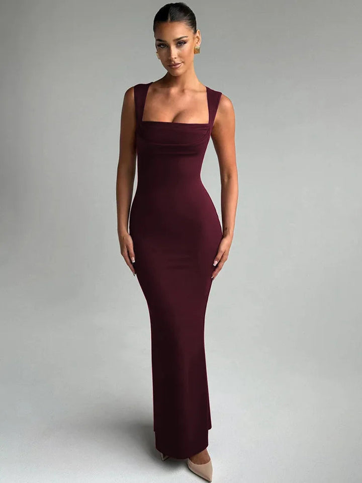 Maxikleid mit quadratischem Ausschnitt, figurbetontes Abendkleid mit formendem Effekt